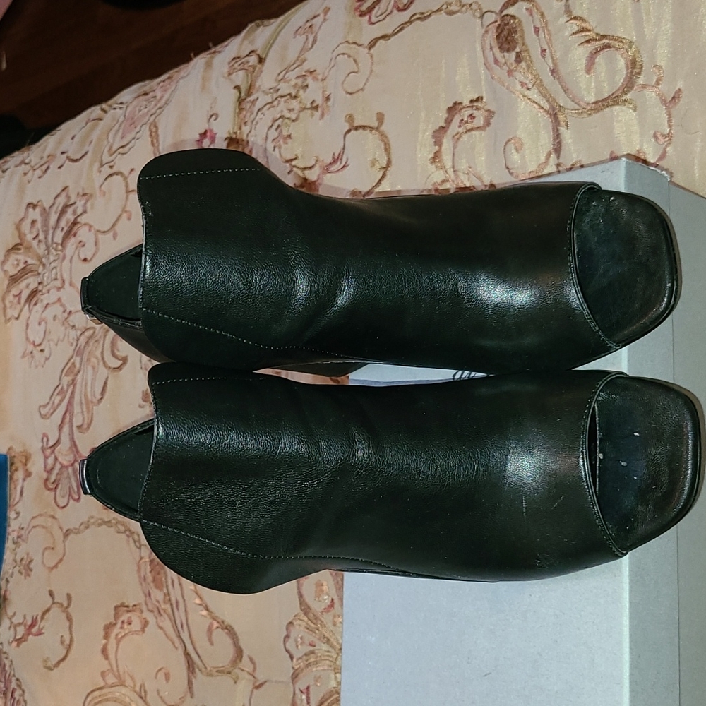 Black leather peep toe ankle booties